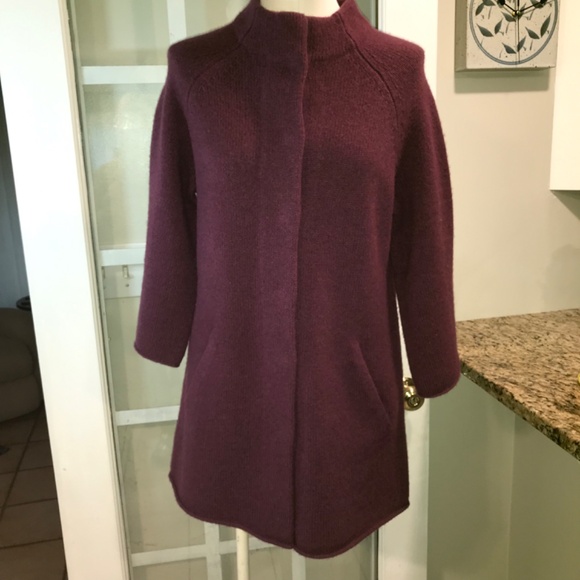 Eileen Fisher 100% wool pockets plum sweater 3/4 sleeves coat - Picture 7 of 16